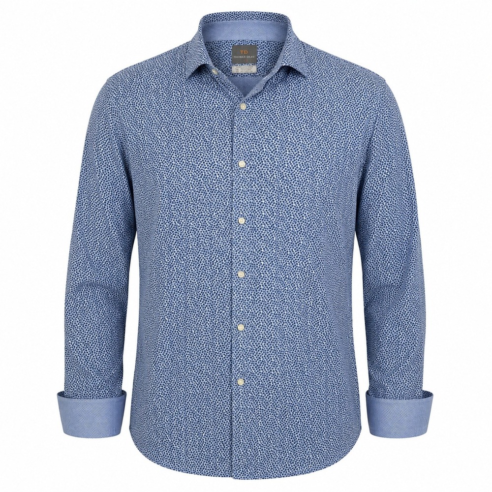 Thomas Dean Mens XXL Blue Micro Print Cotton Button Down Shirt